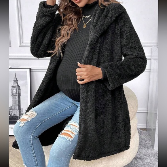 BellanBlue Jackets & Blazers - Maternity Black Loose Fit open Front Jacket Coat